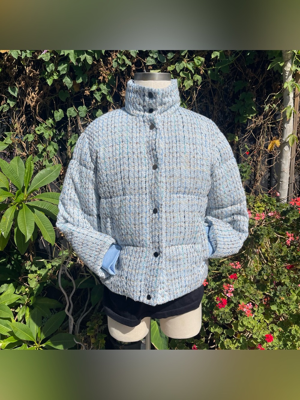 Express Blue Multicolored Tweed Puffer Coat NWT SZ MED NEVER WORN
